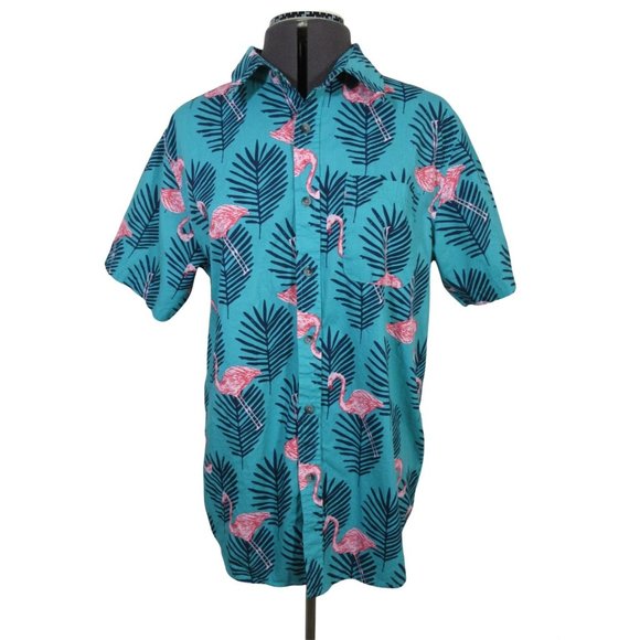 Ocean Current men's pink flamingo short sleeve button down shirt, M - Picture 2 of 10